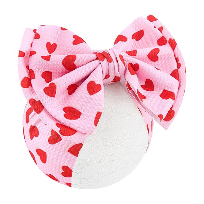 YanJie Valentines Bow Baby Headbands Large Hair Bows Red Headband Wide Newborn Bows Pink Valentin... | Amazon (US)