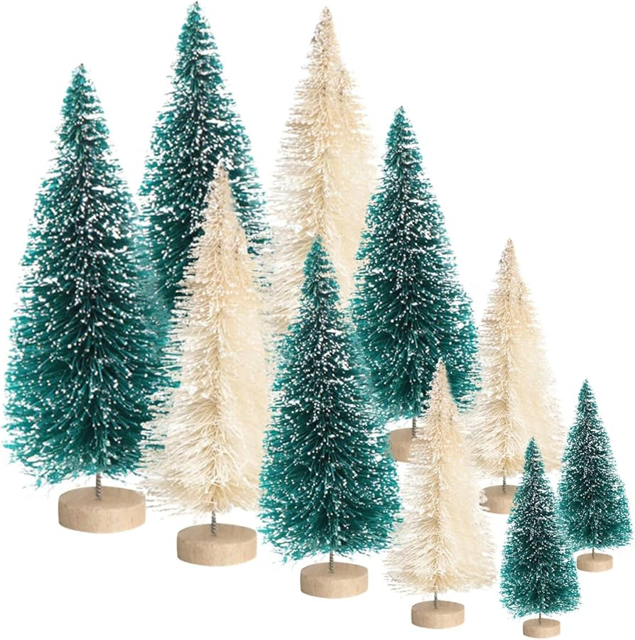 Bottle Brush Trees 16 Pcs Mini Christmas Tree with Wooden Base Bendable Artificial Small Miniatur... | Amazon (US)
