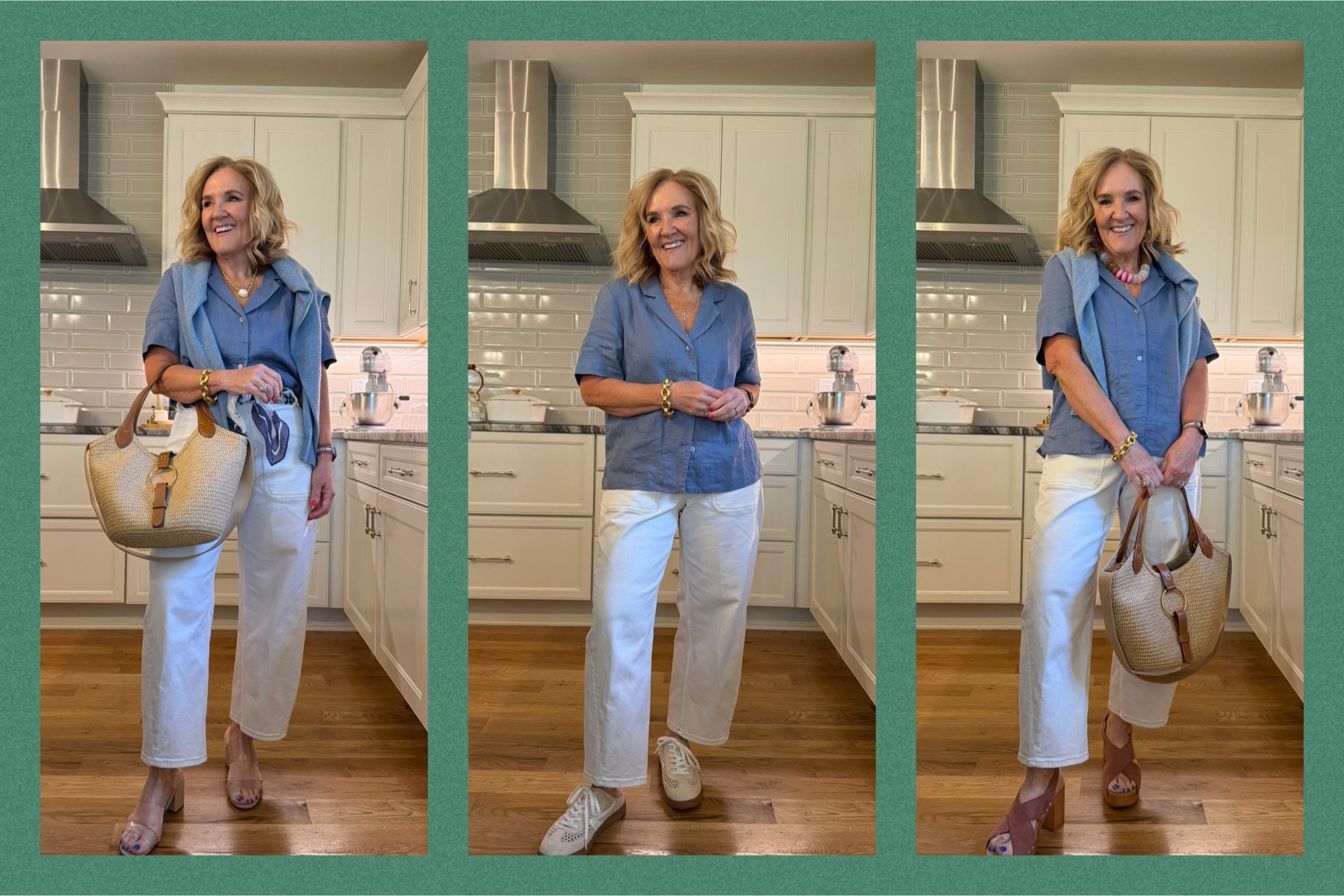The progression of an outfit. Started pretty basic for work from home and just changed out accessories. 

Quince top size medium also linking a coordinating cashmere size medium 
Jeans are a spanx barrel size medium petite 
10% off my bag with code NANETTE

Casual spring ecru jeans blue shirt


#LTKOver40 #LTKootd #LTKPetite