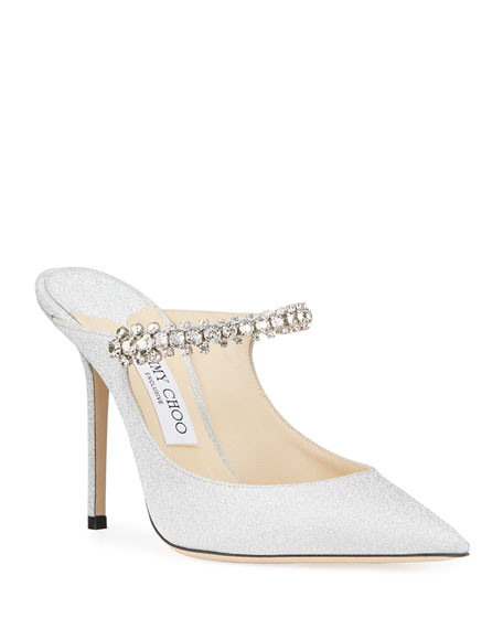 Jimmy Choo Bing 100mm Glitter Leather Mules | Neiman Marcus