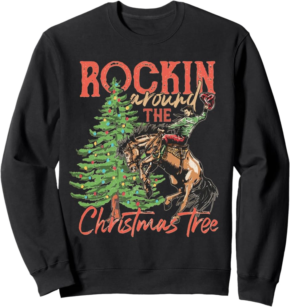 Rocking Around The Christmas Tree Christmas Cowboy Horse Sweatshirt | Amazon (US)