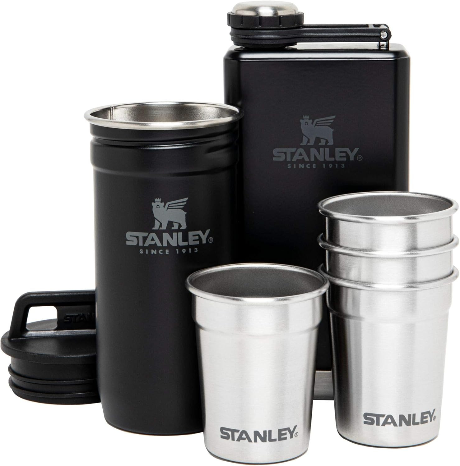 Stanley Adventure Pre-Party Flask and Nesting Shot Glass Set | 8 oz Leakproof Hip Flask | 4 Shot ... | Amazon (US)