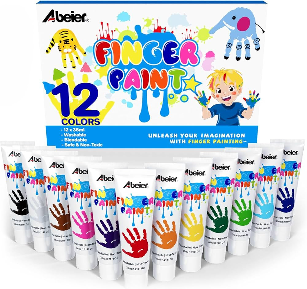 ABEIER Washable Finger Paint for Toddlers, Safe Non-Toxic, 12 Vibrant Colors (1.21fl oz), Baby Sa... | Amazon (US)