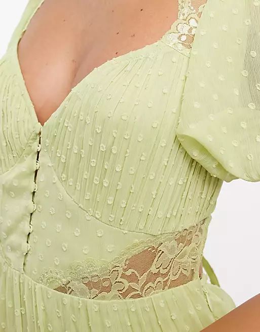 ASOS DESIGN open back lace insert dobby maxi tea dress in lime | ASOS (Global)