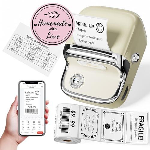 Phomemo M150 Label Maker, Upgraded Bluetooth Label Printer, Compatible with Phone, PC & Tablet, with 1 Roll Free Label Paper, Thermal Portable Sticker Printer Machine for Address,Bracode, Jar, Beige | Amazon (US)