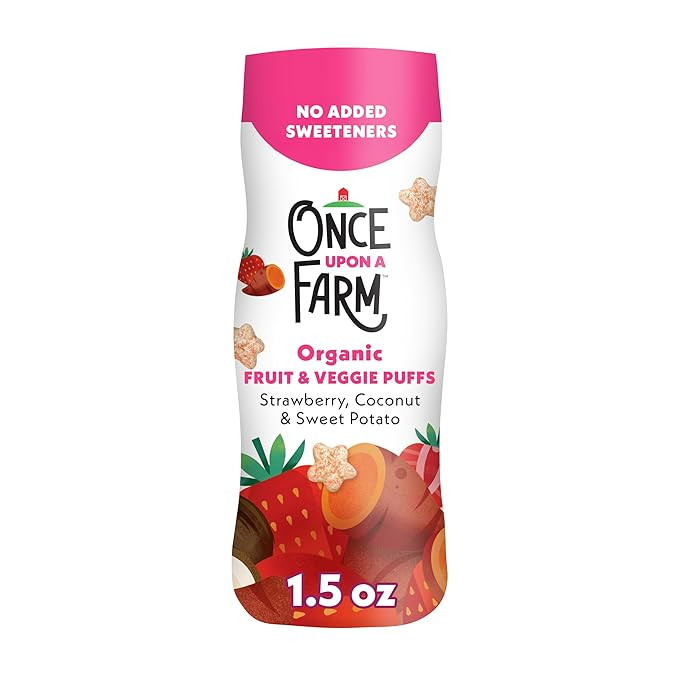 Once Upon a Farm Organic Baby Fruit & Veggie Puffs Strawberry, Coconut & Sweet Potato, 1.5oz | Amazon (US)