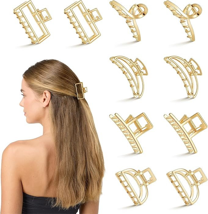 10Pcs Small Gold Hair Clips, Medium Metal Hair Claw Clips for Women Thick Thin Hair, Strong Hold ... | Amazon (US)