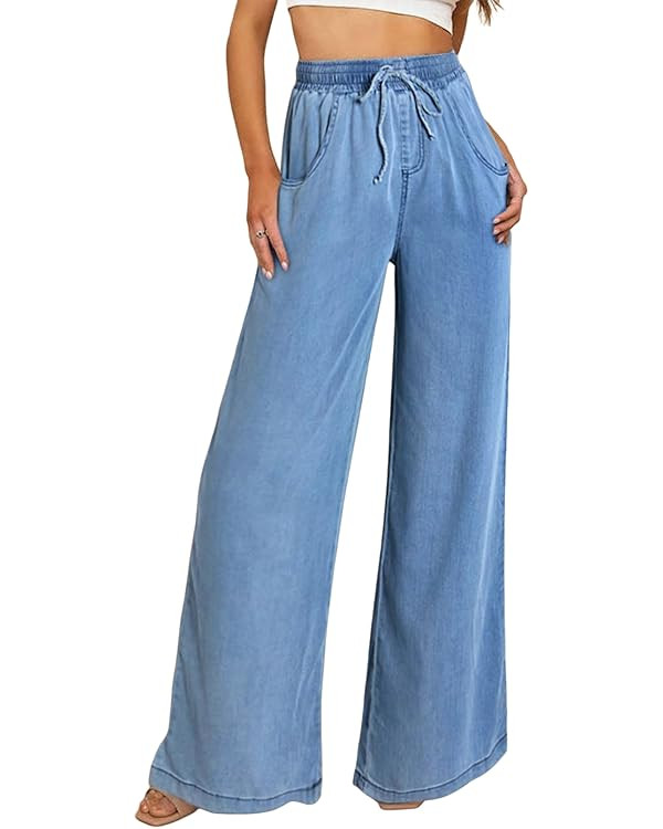 Sidefeel Women's High Waisted Wide Leg Jeans 2024 Summer Drawstring Denim Pants | Amazon (US)