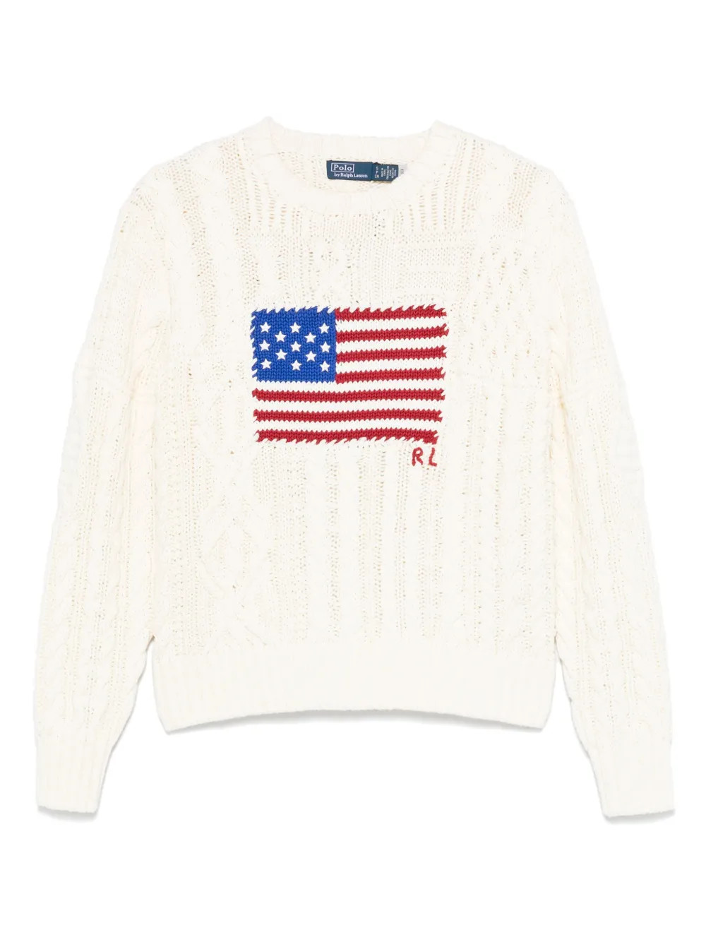 Polo Ralph Lauren aran-knit Flag Sweater  | Neutrals | FARFETCH BE | Farfetch Global