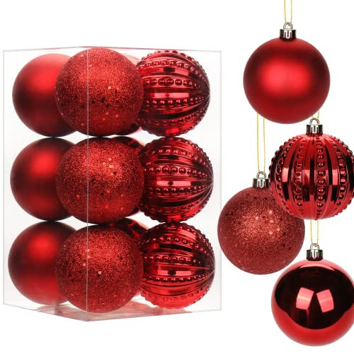3.15" Red Christmas Balls Ornaments 12 Pcs Shatterproof Christmas Ornaments Set Large Red Ornament for Xmas Tree Halloween Holiday Party | Amazon (US)