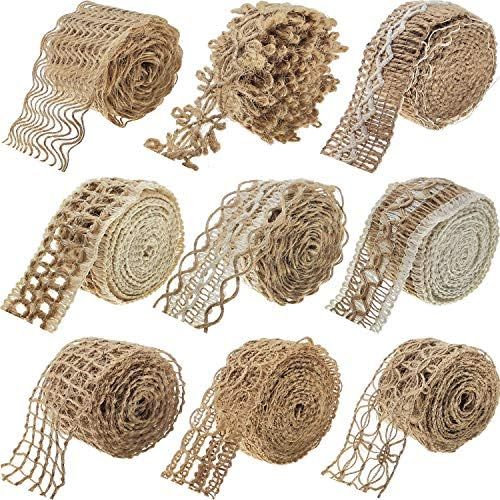 9 Packs Jute Ribbon Fabric Ribbon Total 18 Meters for Crafts Lace Craft Ribbon Burlap Wraping Gif... | Amazon (US)