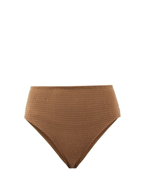 Totême - Smocked High-rise Bikini Briefs - Womens - Light Brown | Matches (US)