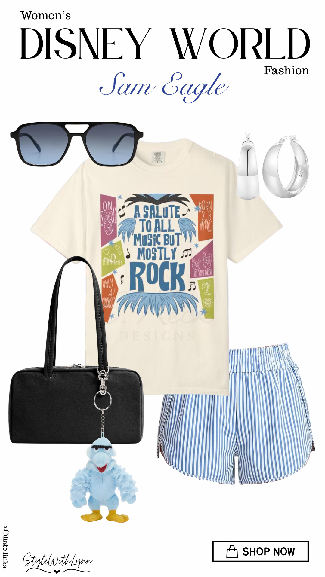 ✨ A salute to all Disney style… but mostly ROCK. 🎸🦅

This Sam Eagle-inspired Disney World outfit is giving patriotic Muppet energy with a playful twist! The graphic tee paired with blue striped shorts keeps you cool for a park day, while the black accessories add a polished touch. Perfect for strolling down Main Street, hopping on attractions, or grabbing photos around Hollywood Studios, EPCOT and Magic Kingdom.

If you love Disney-inspired outfits that are comfortable, affordable, and park-approved, this look is a must-save for your next vacation! ❤️🤍💙

🦅 Would you wear Team Sam Eagle in the parks?
👇 Tell me your favorite Muppet in the comments!

✨ Shop this entire Disney outfit!
📌 Save this post for your next Disney World outfit inspiration.
🛍️ Follow for more Disney fashion, Disney outfit ideas, and Amazon finds.

#DisneyWorldOutfit #DisneyStyle #DisneyFashion #DisneyInspiredOutfit #MuppetsDisney #SamEagle #DisneyWorldStyle #MagicKingdomStyle #EPCOTOutfit #DisneyMomStyle #DisneyVacationOutfits #DisneyParksStyle #AmazonFashionFinds #LTKCreator #ShopMyLTK #StyleWithLynn #DisneyBound #DisneyInfluencer #DisneyOutfitInspo #WaltDisneyWorldFashion 

 #LTKootd #LTKmomlife #LTKTravel
