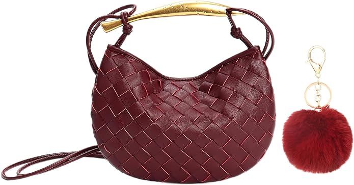 Woven Handbag Soft PU Handmade Hobo Bags for Women Lightweight Fashion Dumpling Clutch Bags | Amazon (US)