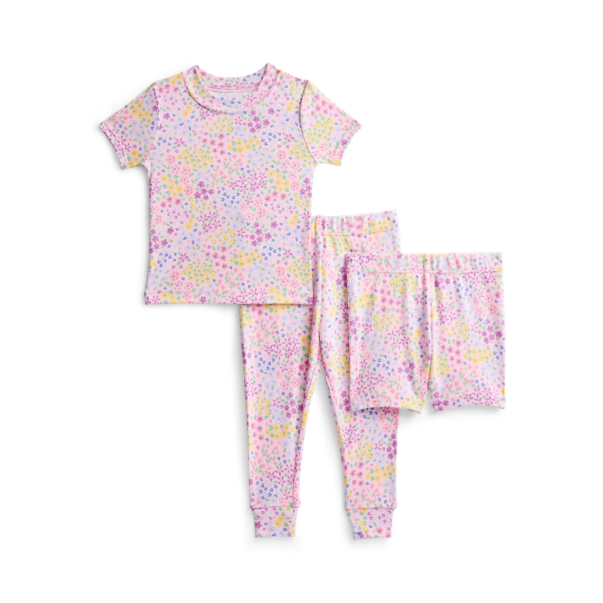 Wonder Nation Toddler Girls Short Sleeve Top, Pants and Shorts Pajama Sleep Set, 3-Piece, Sizes 1... | Walmart (US)