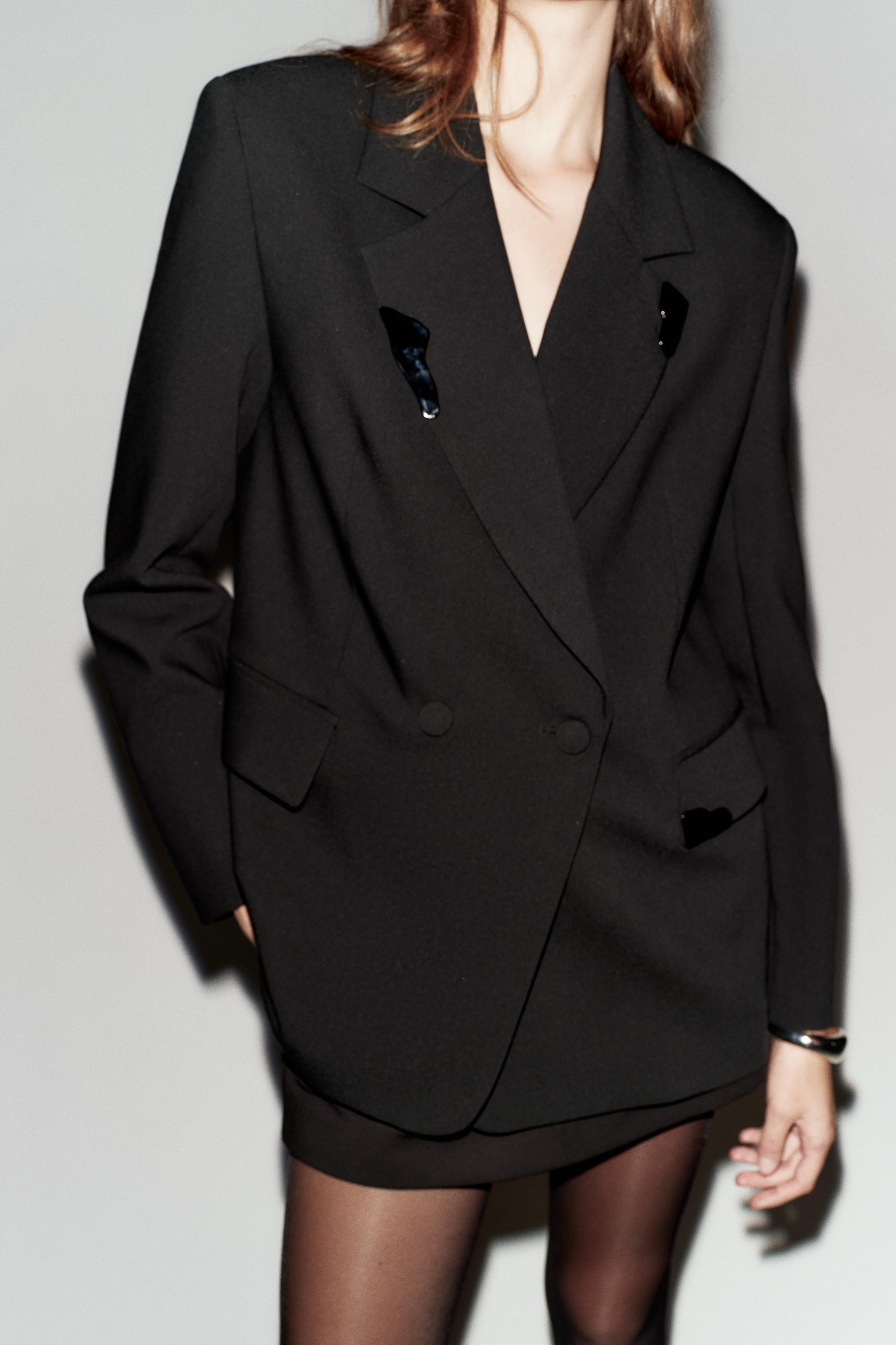 OVERSIZED DOUBLE BREASTED BLAZER WITH LAPEL APPLIQUÉS | Zara US