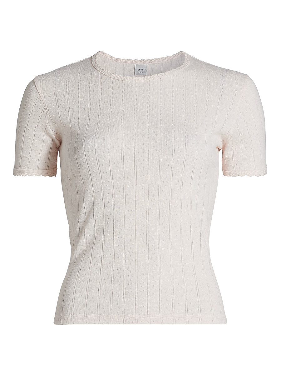 Women's Pointelle Crewneck T-Shirt - Pink - Size Large | Saks Fifth Avenue