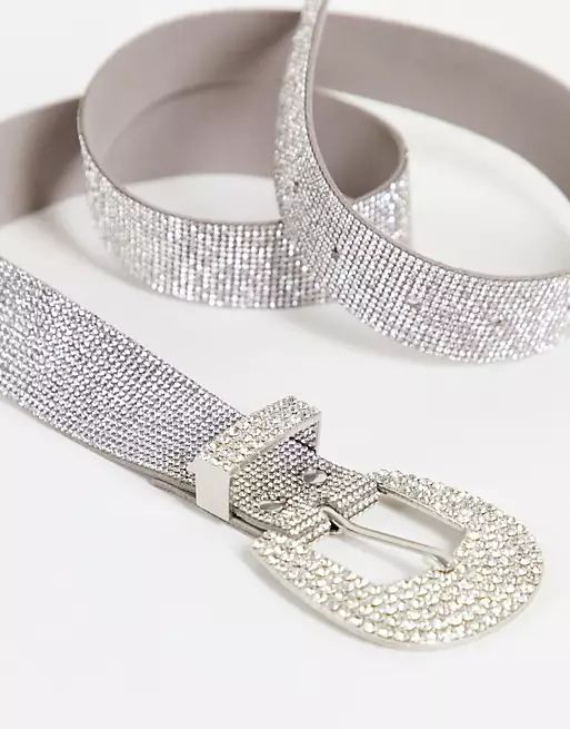 Stradivarius diamante belt in silver | ASOS (Global)