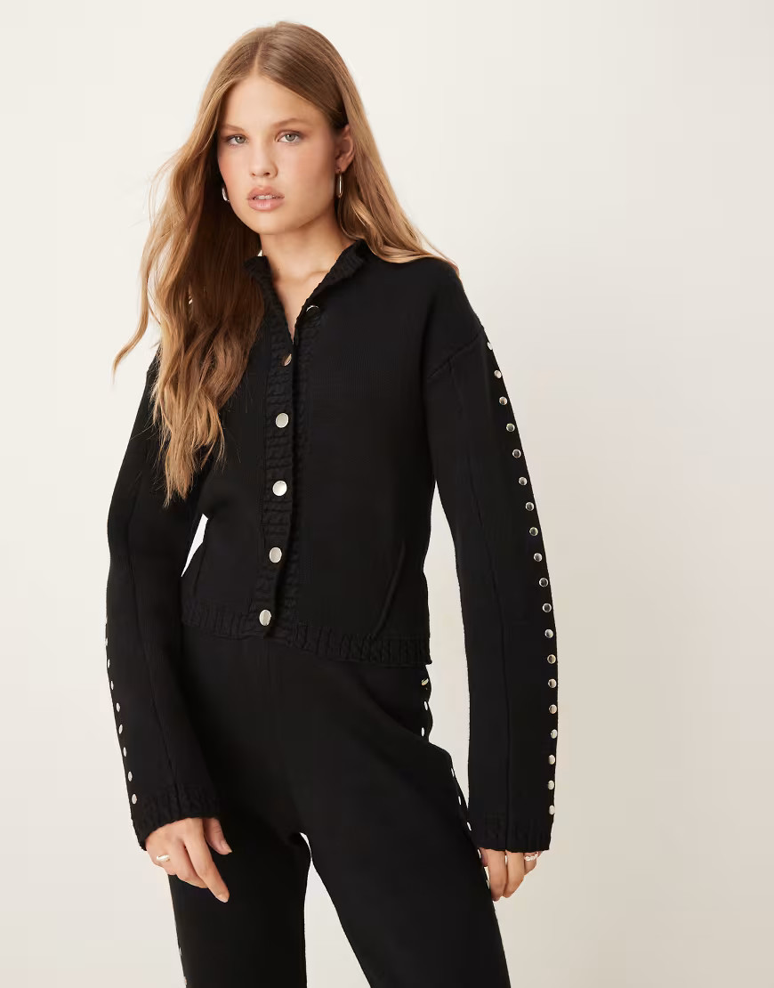 Never Fully Dressed studded knit cardigan co-ord in black | ASOS (Global)