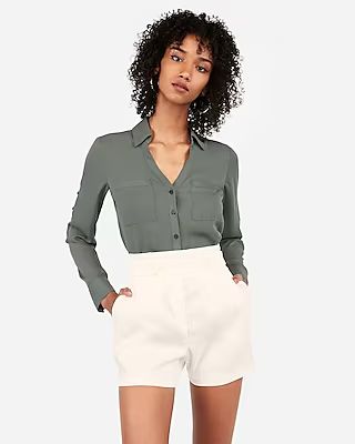 Super High Waisted Linen-Blend Button Front Shorts | Express