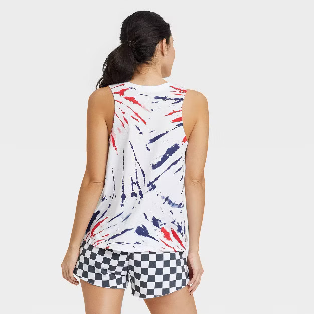Women's Red and Blue Graphic Tank Top - White Tie-Dye | Target