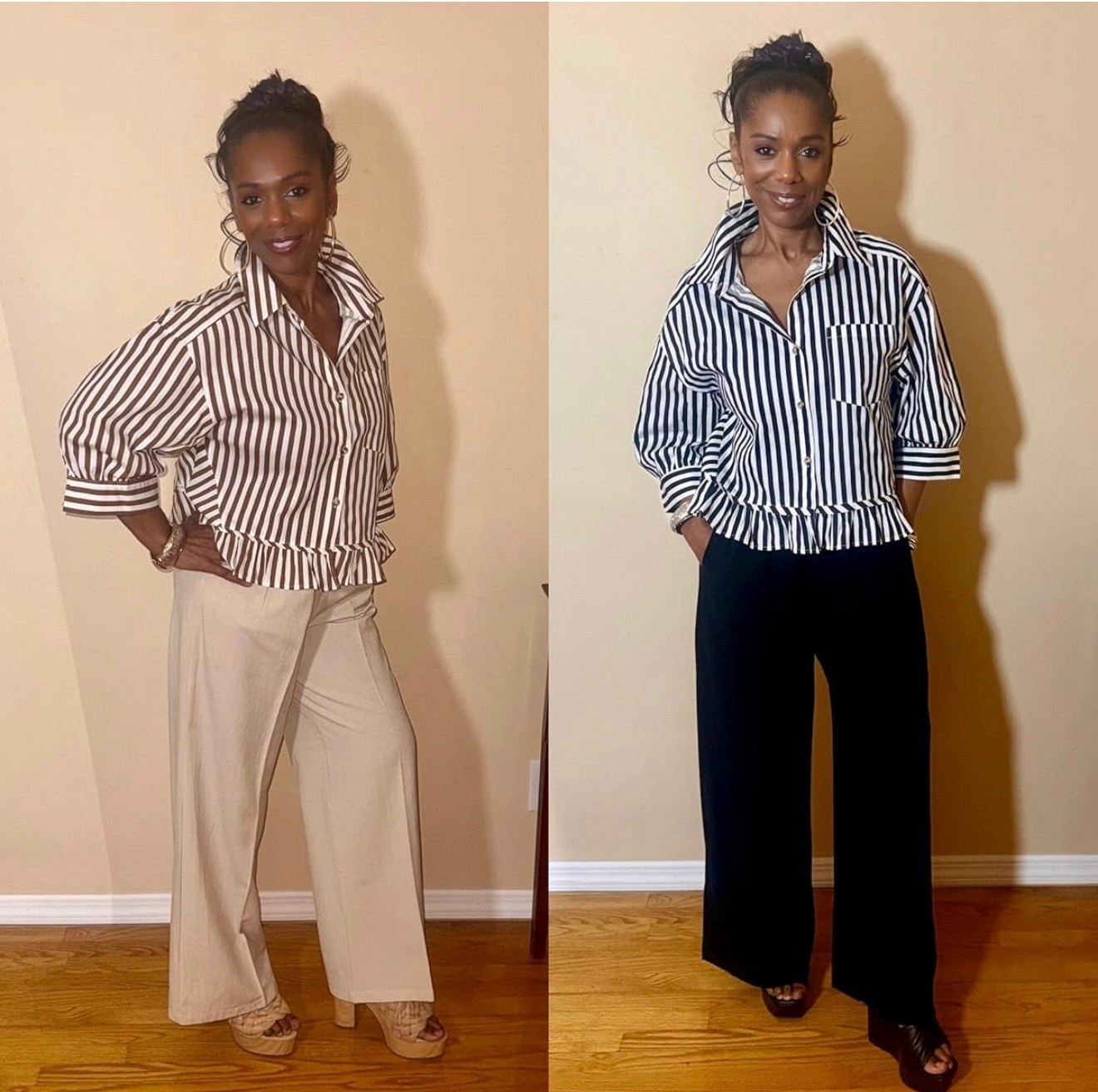This look right here… effortless and polished every single time 🤍

A good striped shirt and wide-leg linen pants will NEVER go out of style. It’s one of those outfits you can wear on repeat and still look put together with minimal effort.

I love how easy this is to dress up or down—neutral or black, you really can’t go wrong.

If you’re building a wardrobe that works for you, these are must-have staples.

Wearing size medium (top & pants)
Height 5’4 | 140 lbs

Don’t wait—these are the pieces that sell out because everyone needs them.

#LTKSaleAlert #LTKFind #LTKStyleTip #LTKSeasonal #LTKSpring #LTKWorkwear #LTKOver40 #LTKOver50 #LTKClassicStyle #LTKMinimalStyle