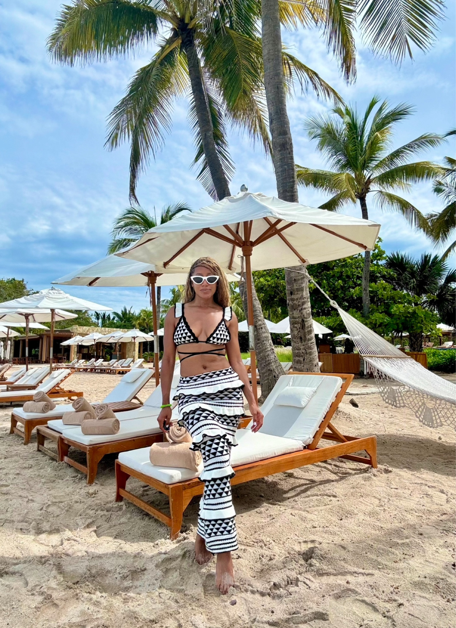 I loved wearing this $38 set on vacation. This is true to size but the  skirt has some stretch. It’s comfortable and the top’s straps are adjustable. 

I usually am somewhere between a small and medium for bottoms, but the small fit fine bc of the stretch    

#LTKFindsUnder50 #LTKTravel #LTKSwim