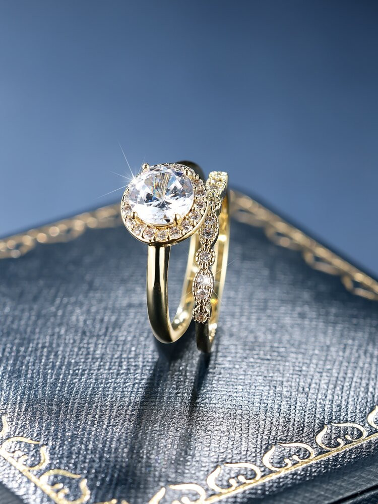 2pcs/set Couple Cubic Zirconia Decor Ring | SHEIN