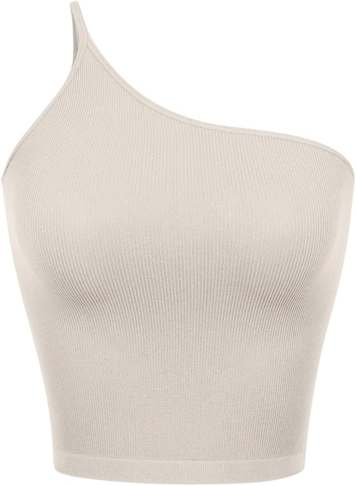 ODODOS One Shoulder Crop Cami Tank for Women Seamless Ribbed Asymmetric Cropped Tops | Amazon (US)