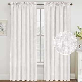 FantasDecor Natural Linen Curtains 96 Inches Long Rod Pocket Semi Sheer Curtain Drapes Elegant Ca... | Amazon (US)