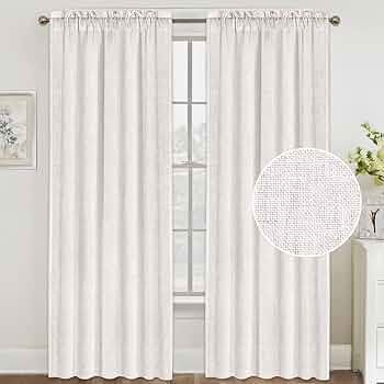 FantasDecor Natural Linen Curtains 96 Inches Long Rod Pocket Semi Sheer Curtain Drapes Elegant Ca... | Amazon (US)