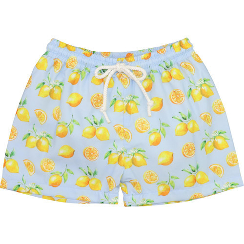 Blue And Yellow Lemon Print Swim Trunks | Cecil and Lou