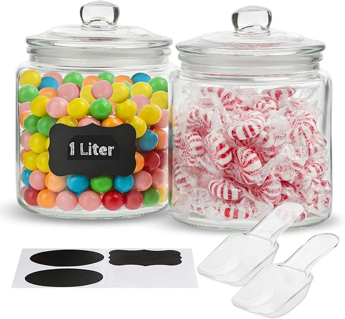 KooK Glass Storage Jars with Lids - 29oz (Set of 2), Kitchen Canisters for Sugar, Cookies, Cotton... | Amazon (US)