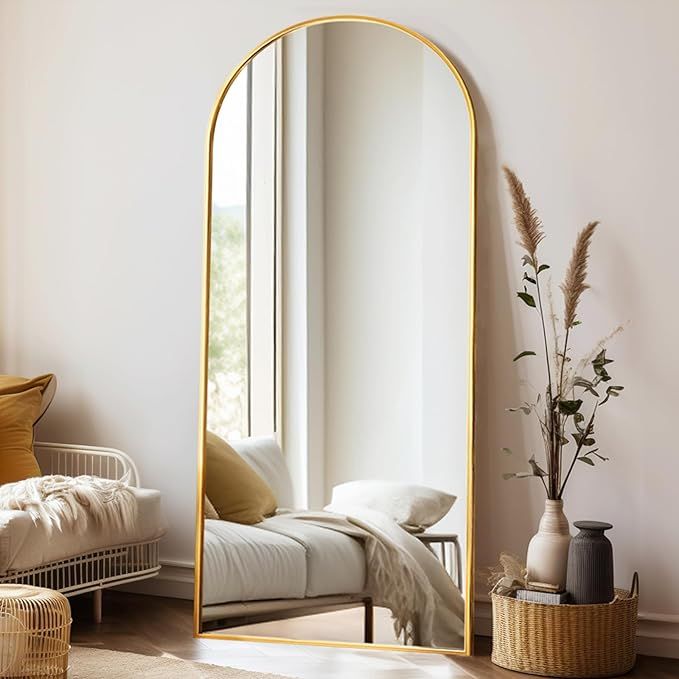 Rowjut 71"x30" Gold Aluminum Floor Full Length Mirror with Arched Frame for Wall or Floor Mount | Amazon (US)