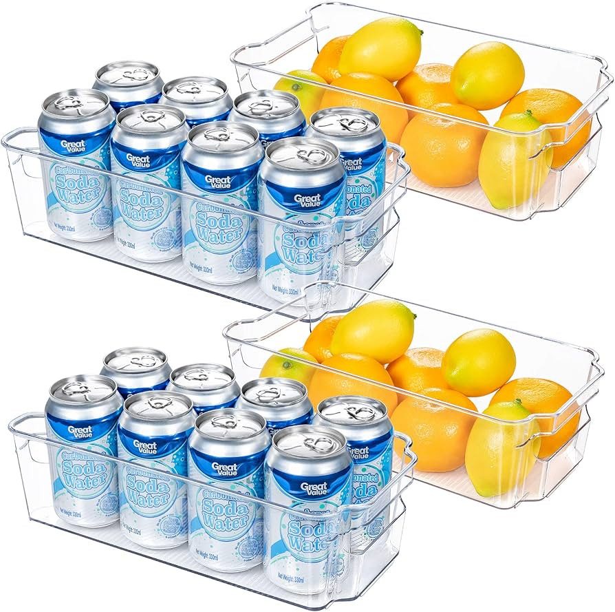 HOOJO Refrigerator Organizer Bins - 4pcs Clear Plastic Bins For Fridge, Freezer, Kitchen Cabinet,... | Amazon (US)