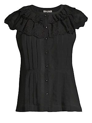 Rebecca Taylor Women's Dree Sleeveless Embroidery Top - Black - Size 8 | Saks Fifth Avenue