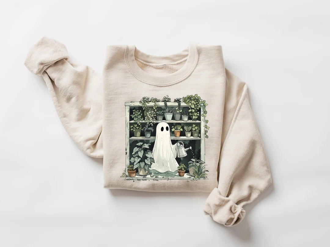 Funny Plant Ghost Sweatshirt, Halloween Plant Lady Shirt, Plant Lover Gift, Ghost Crewneck Sweats... | Etsy (US)