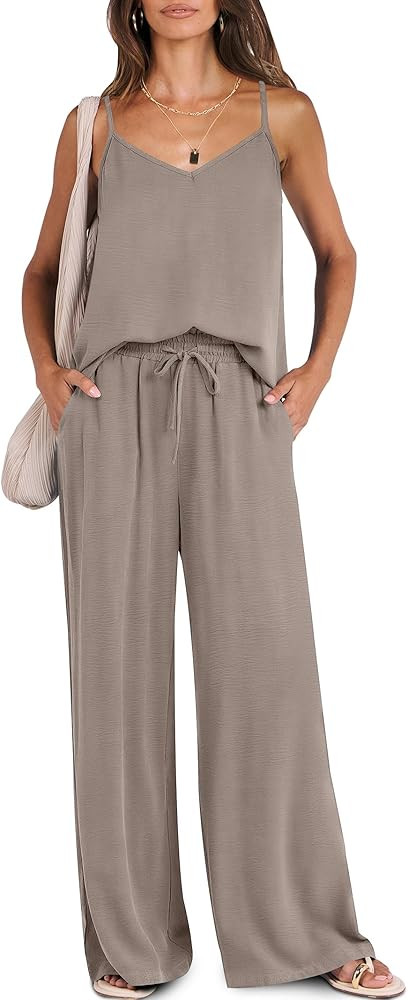 Caracilia 2 Piece Sets for Women Summer, Casual Tank & Wide Leg Pants Lounge Set, Comfy Beach & T... | Amazon (US)
