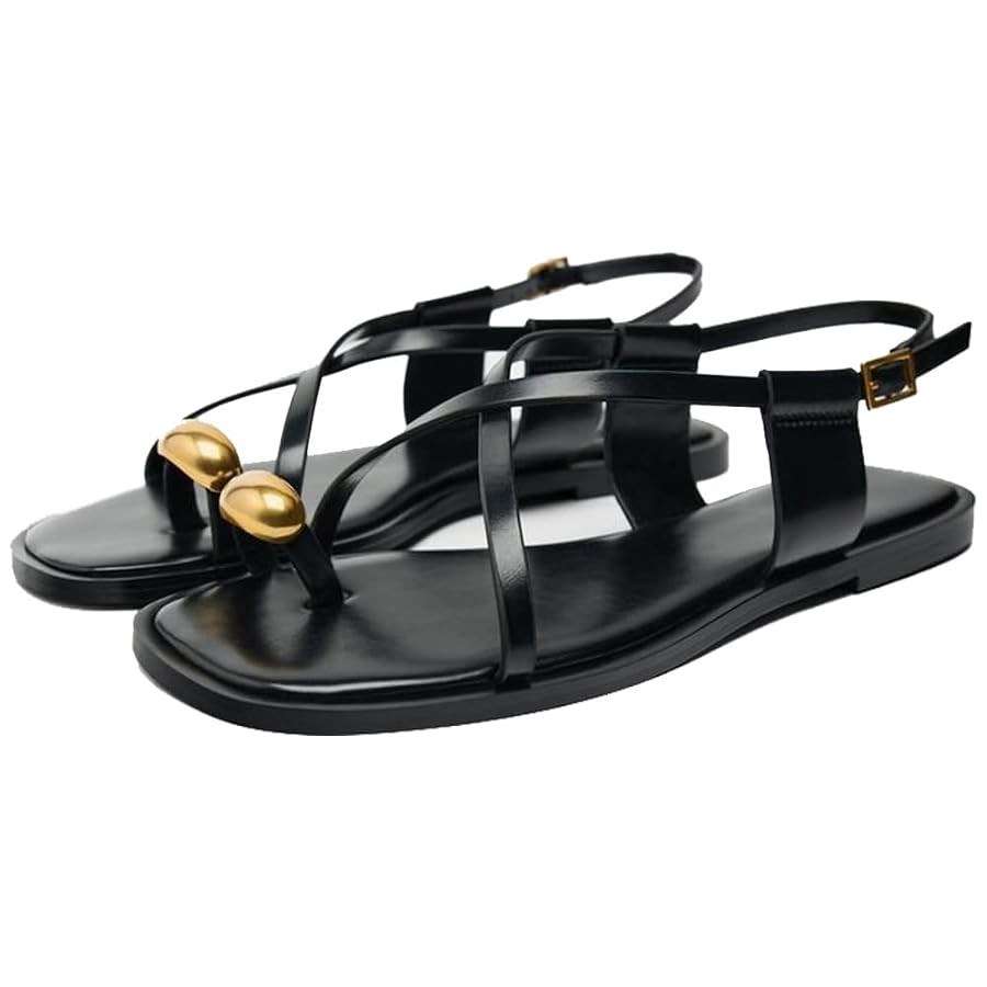 YIYA Women's Gladiator Flat Strappy Sandals Open Square Toe Flat Low Heels Ankle Strap Summer Dre... | Amazon (US)