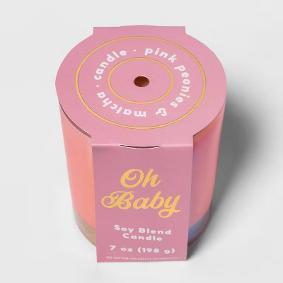 7oz Iridescent Glass Jar 'Oh Baby' Pink Peonies and Matcha Candle - Opalhouse™ | Target
