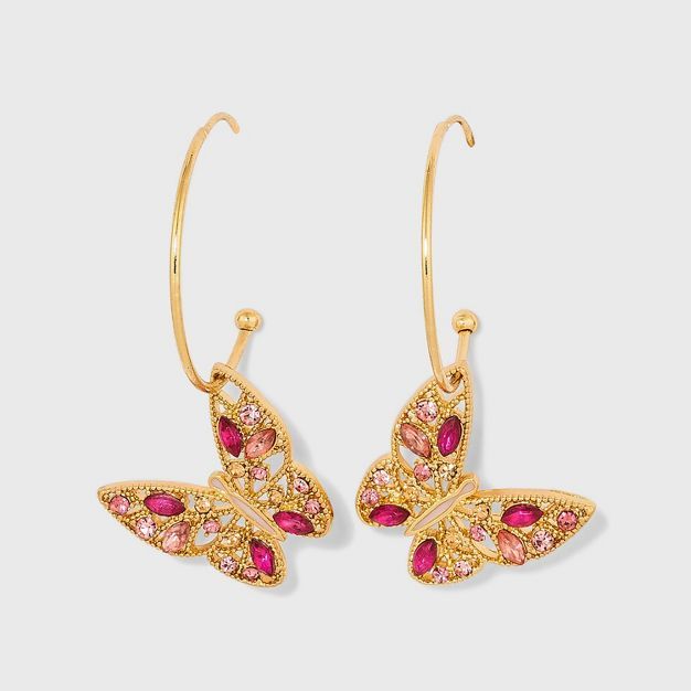 SUGARFIX by BaubleBar Crystal Butterfly Hoop Earrings - Pink | Target