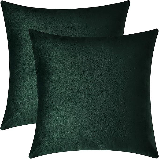 Mixhug Set of 2 Cozy Velvet Square Decorative Throw Pillow Covers for Couch and Bed, Dark Green, ... | Amazon (US)