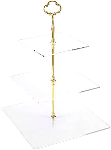 3 Tier Acrylic Square Cupcake Stand On Gold Pillars Clear Dessert Display Tower for Fruit Cady Bar W | Amazon (US)