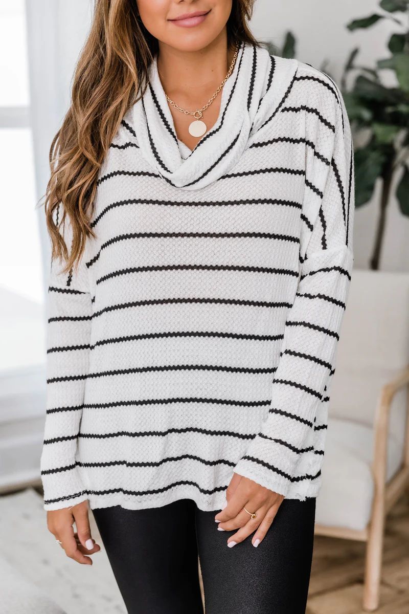 Love All The Days White Striped Pullover | The Pink Lily Boutique