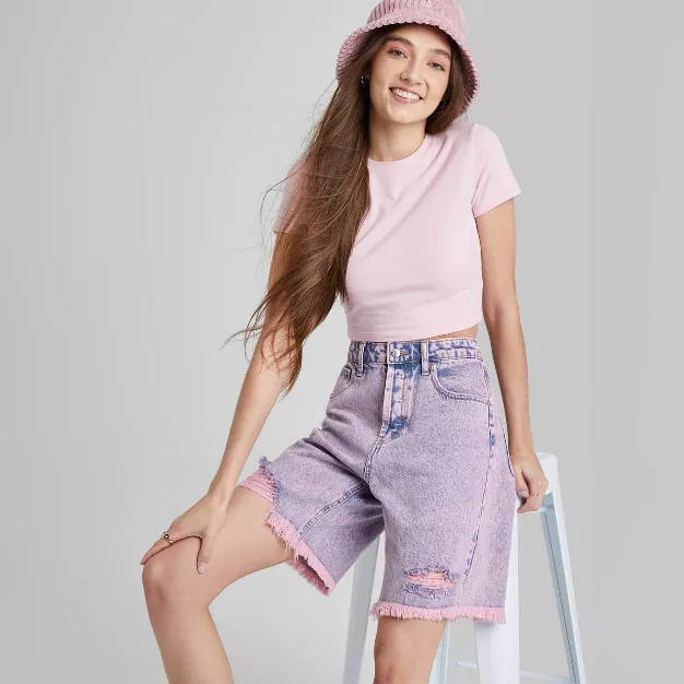 Women's High-Rise Wide Leg Bermuda Jean Shorts - Wild Fable™ | Target