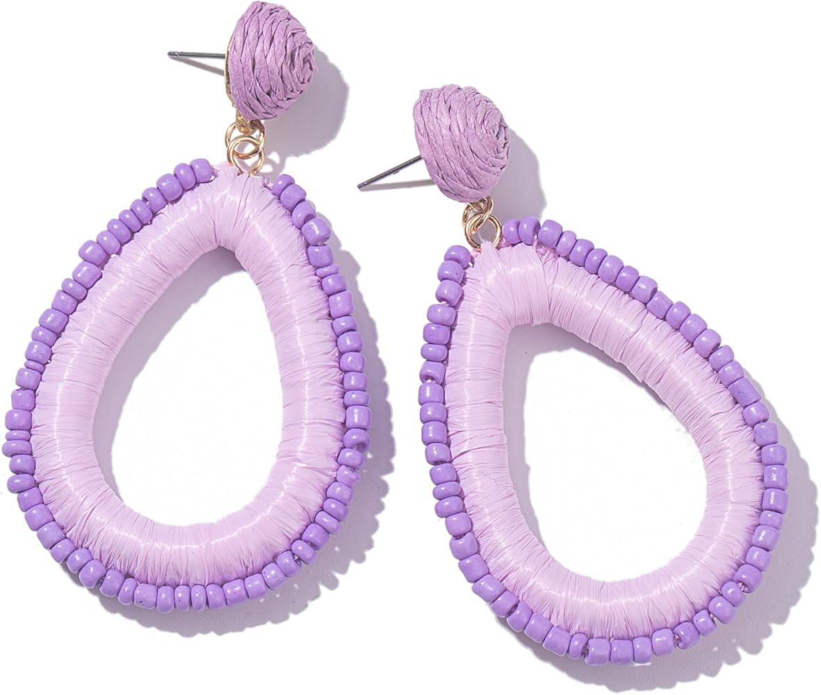 Beaded Teardrop Earrings Boho Raffia Earrings Statement Tear Drop Earrings Trendy Summer Jewelry ... | Amazon (US)