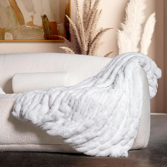Luxury Concepts Soft Faux Rabbit Fur Throw Blanket - 50" x 60", Elegant Ruched Design Blanket, Ma... | Amazon (US)