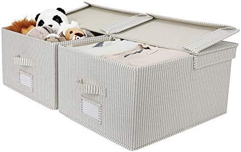 StorageWorks 40L Decorative Storage Boxes, Storage Basket with Lid and Handles,Gray and White Stripe | Amazon (US)