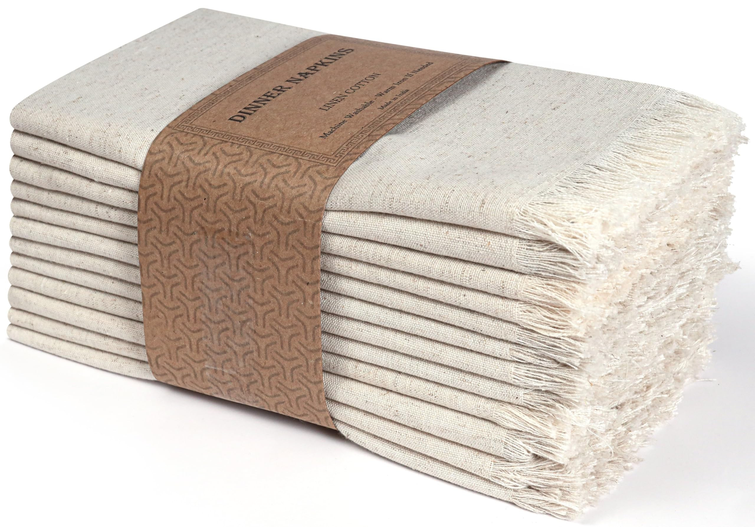 Bedding Craft Linen Cloth Dinner Napkins Set of 12 – 18x18 Natural with Fringed Corners – Mac... | Amazon (US)
