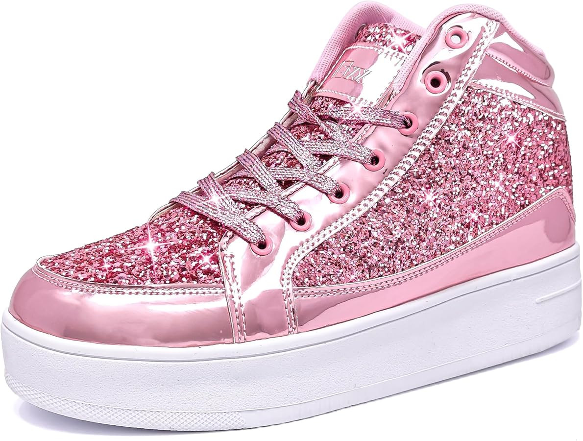 IGxx Womens Platform Glitter Shoes Black High Top Sparkly Sneakers Shiny Fashion Bling Dressy Seq... | Amazon (US)